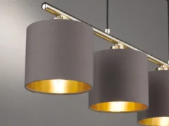 LED Pendelleuchte 4-flammig Taupe höhenverstellbar mit Stoffschirmen, B: 77cm