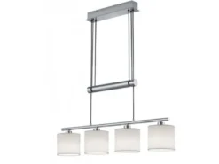 LED Pendelleuchte 4-flammig Weiß höhenverstellbar mit Stoffschirmen, B: 80cm