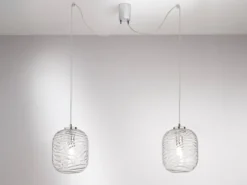 LED Pendelleuchte 2-flammig Wellenmuster Klarglas, Abhängung bis 250cm