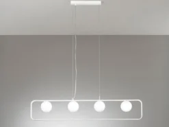 LED Pendelleuchte 4-flammig Weiß Glaskugeln Opalweiß, Breite 100cm