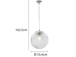 LED Pendelleuchte Glaskugel Wellenmuster in Transparent, Ø 33cm