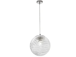 LED Pendelleuchte Glaskugel Wellenmuster in Transparent, Ø 33cm