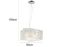 LED Pendelleuchte Glas Lampenschirm mit Schrift Dekor, Ø 50cm