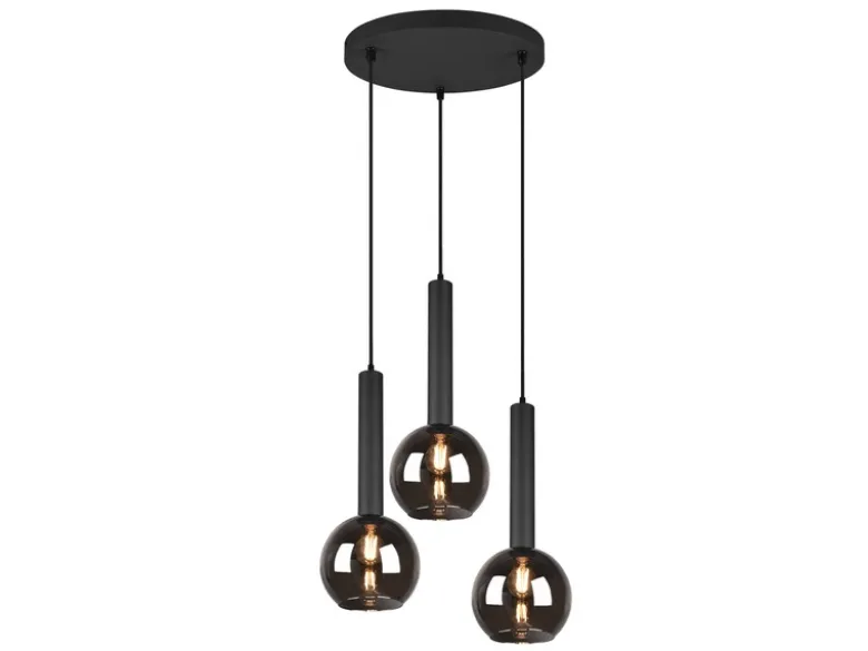 LED Pendelleuchte Industrial 3-flammig Rauchglas-Kugeln, Ø 45cm