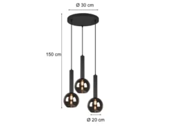 LED Pendelleuchte Industrial 3-flammig Rauchglas-Kugeln, Ø 45cm