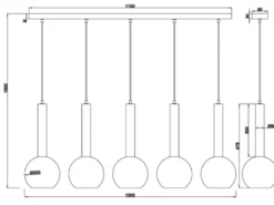 LED Pendelleuchte Industrial 5 flammig mit Rauchglas Kugeln, Breite 115cm