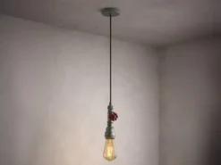 LED Pendelleuchte in Industrial Wasserrohr Optik Grau Antik, Höhe 120cm