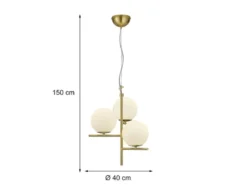 LED Pendelleuchte in Messing 3-flammig mit Glaskugeln Opal Weiß, Ø 40cm