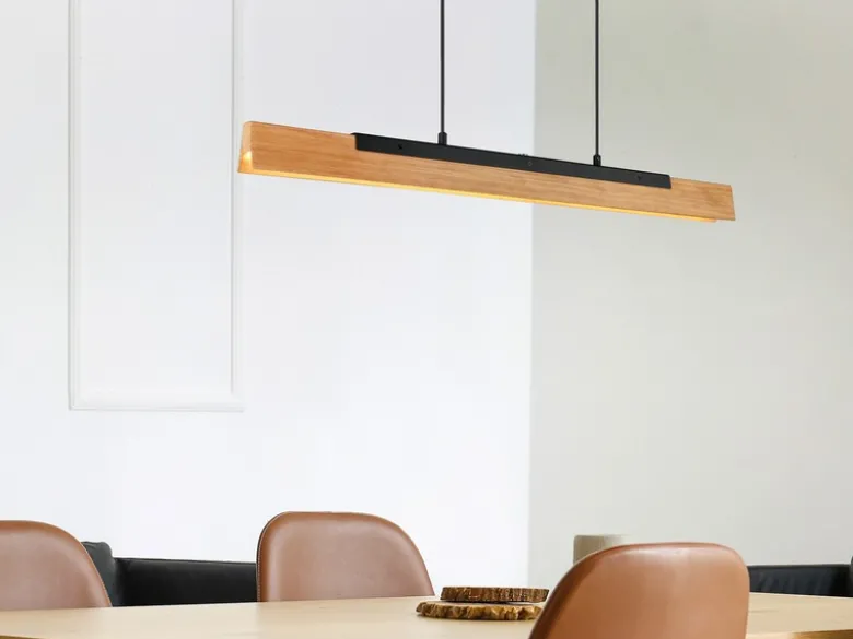 LED Pendelleuchte KERALA dimmbar Holzbrett naturbelassen, Breite 90cm
