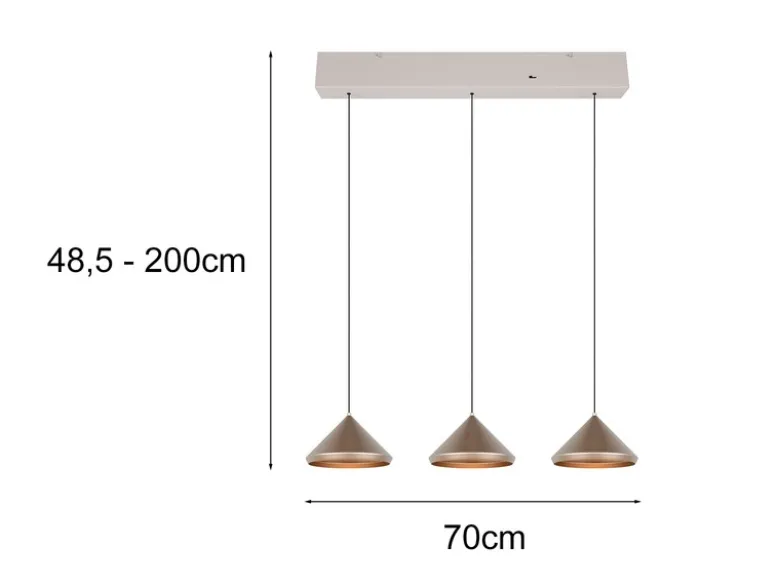 LED Pendelleuchte LAGUNA 3-flammig, höhenverstellbar, Coffee, Breite 70cm