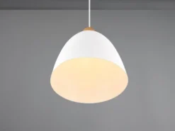 LED Pendelleuchte Lampenschirm Metall/Holz Weiß dimmbar, Ø 25cm