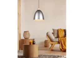 LED Pendelleuchte Lampenschirm Metall/Holz Silber Antik dimmbar, Ø 25cm