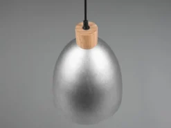 LED Pendelleuchte Lampenschirm Metall/Holz Silber Antik dimmbar, Ø 25cm