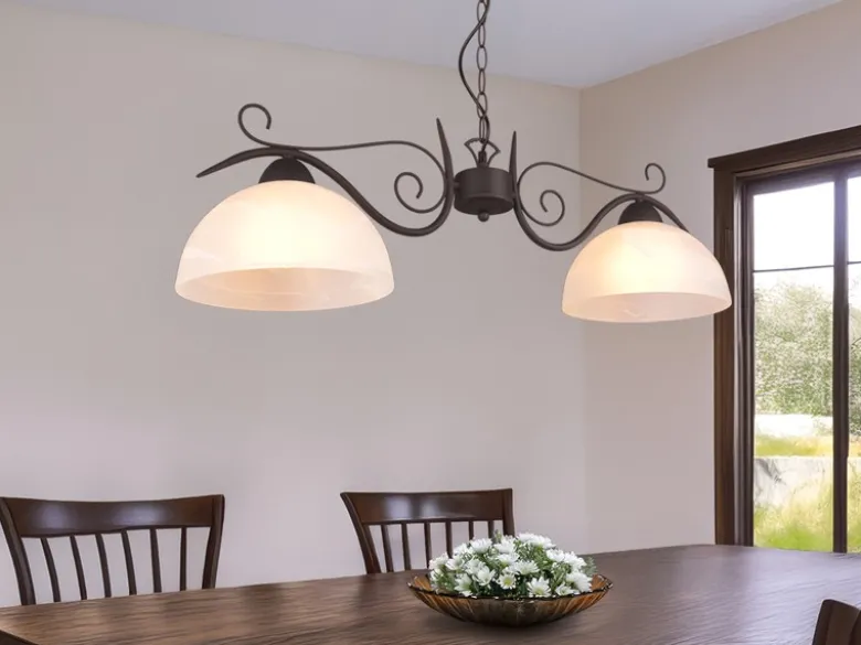 LED Pendelleuchte Landhausstil 2-flammig mit Glasschirmen Weiß, B: 82cm