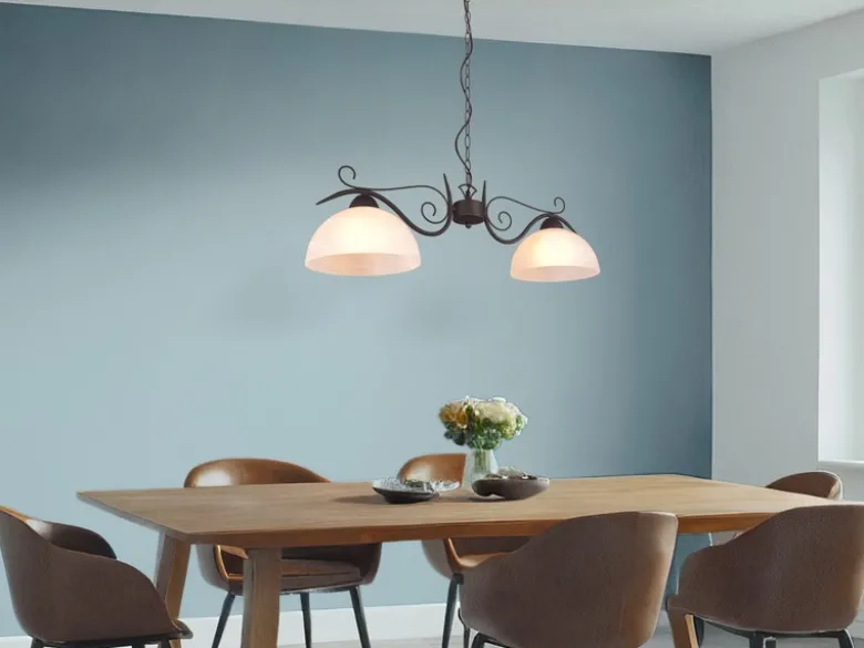 LED Pendelleuchte Landhausstil 2-flammig mit Glasschirmen Weiß, B: 82cm