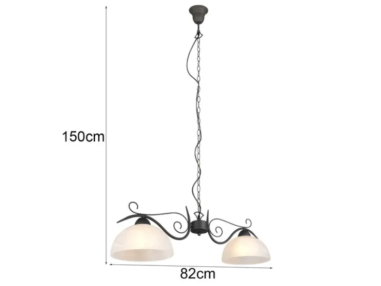 LED Pendelleuchte Landhausstil 2-flammig mit Glasschirmen Weiß, B: 82cm