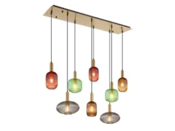 LED Pendelleuchte mehrflammig lang aus Rillenglas Bunt, Breite 125cm