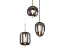 LED Pendelleuchte Metall Messing mit 3 Rauchglaskugeln, Ø 46cm