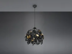LED Pendelleuchte mit Blätter Lampenschirm Schwarz Gold, Ø 38cm
