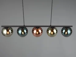 LED Pendelleuchte mit bunt verspiegelten Glaskugeln, Breite 83cm