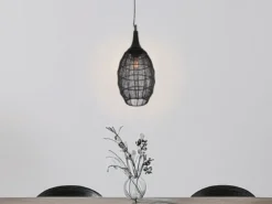 LED Pendelleuchte mit Drahtgeflecht Lampenschirm Oval Schwarz, Ø 26cm
