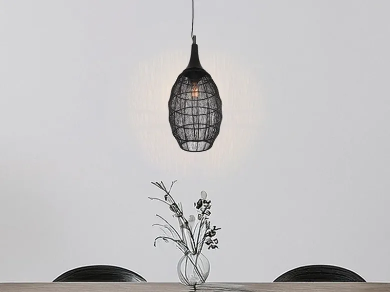 LED Pendelleuchte mit Drahtgeflecht Lampenschirm Oval Schwarz, Ø 26cm