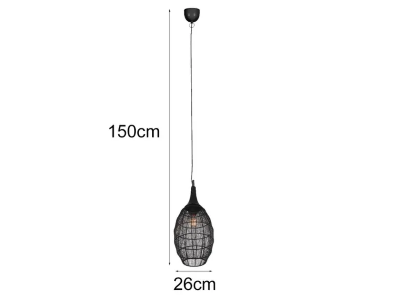 LED Pendelleuchte mit Drahtgeflecht Lampenschirm Oval Schwarz, Ø 26cm