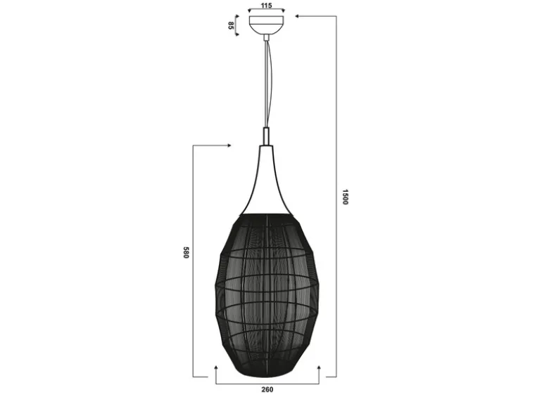 LED Pendelleuchte mit Drahtgeflecht Lampenschirm Oval Schwarz, Ø 26cm