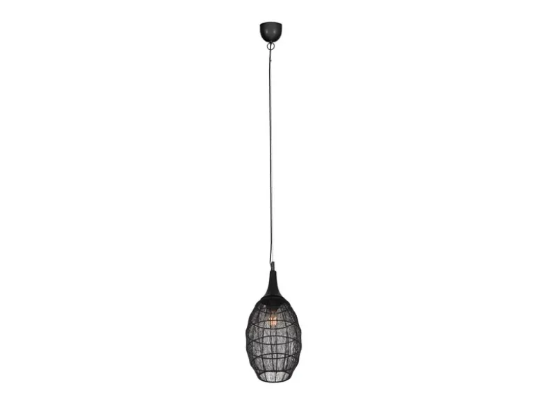 LED Pendelleuchte mit Drahtgeflecht Lampenschirm Oval Schwarz, Ø 26cm