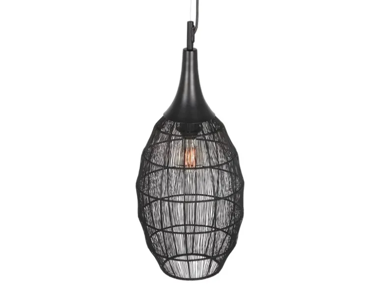 LED Pendelleuchte mit Drahtgeflecht Lampenschirm Oval Schwarz, Ø 26cm