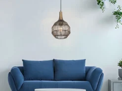 LED Pendelleuchte mit Drahtgeflecht Lampenschirm Altmessing, Ø 26cm