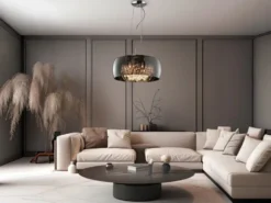 LED Pendelleuchte mit Glas Chrom in Rauchglas Optik & Kristallbehang Ø 50cm