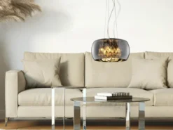 LED Pendelleuchte mit Glas Chrom in Rauchglas Optik & Kristallbehang Ø 40cm