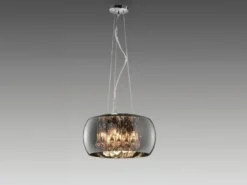 LED Pendelleuchte mit Glas Chrom in Rauchglas Optik & Kristallbehang Ø 40cm