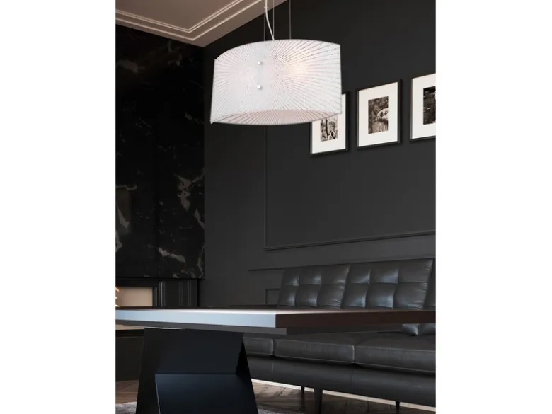 LED Pendelleuchte mit Glas Lampenschirm Weiß Oval, Breite 40cm