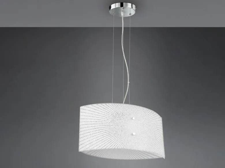 LED Pendelleuchte mit Glas Lampenschirm Weiß Oval, Breite 40cm
