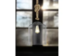 LED Pendelleuchte mit Glasschirm und Hanfseil Abhängung, Ø 24,5cm