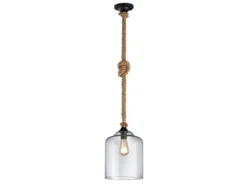 LED Pendelleuchte mit Glasschirm und Hanfseil Abhängung, Ø 24,5cm