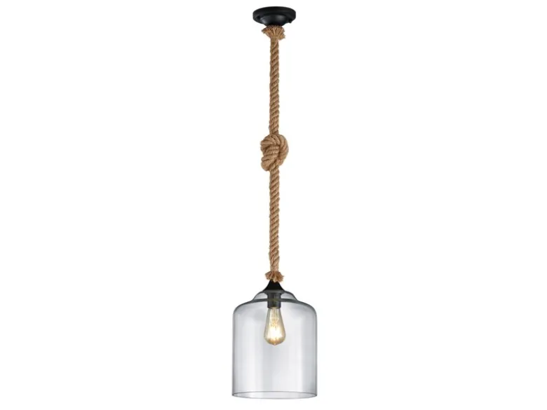 LED Pendelleuchte mit Glasschirm und Hanfseil Abhängung, Ø 24,5cm