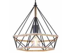 LED Pendelleuchte mit Hanfseil und Drahtgestell Schwarz, Ø 38cm