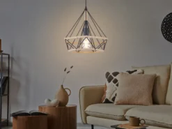LED Pendelleuchte mit Hanfseil und Drahtgestell Schwarz, Ø 38cm