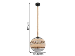 LED Pendelleuchte mit Hanfseil und Drahtkugel Schwarz, Ø 30cm