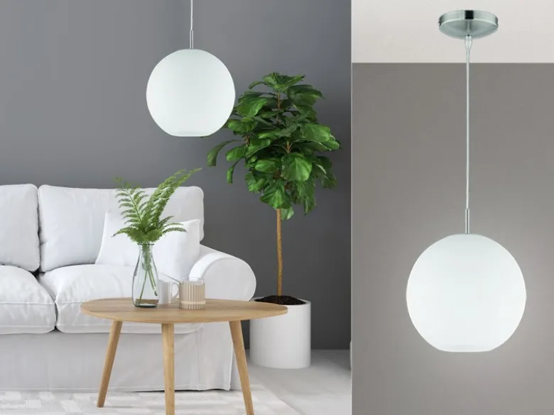 LED Pendelleuchte mit Kugel aus weißem Opalglas, Ø 25cm