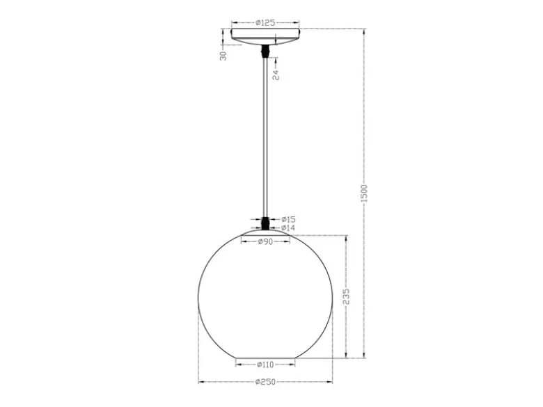LED Pendelleuchte mit Kugel aus weißem Opalglas, Ø 25cm
