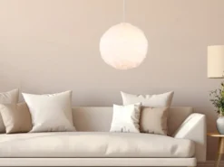 LED Pendelleuchte mit Kugel Lampenschirm aus Plüsch, Ø 35cm