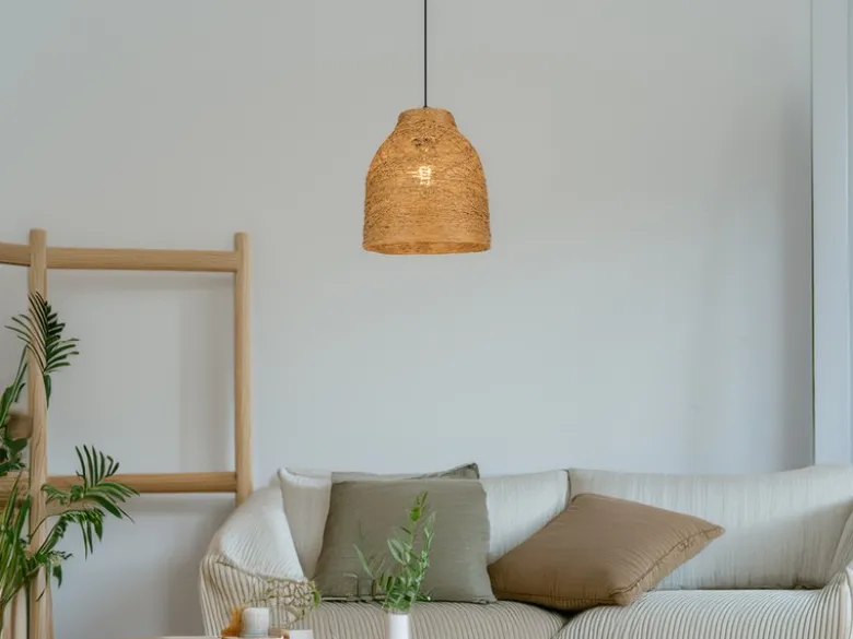 LED Pendelleuchte mit Lampenschirm aus geflochtenem Papiergarn, Ø 25cm