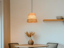 LED Pendelleuchte mit Lampenschirm aus mehrfarbigem Papiergarn, Ø 30cm