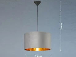 LED Pendelleuchte mit Lampenschirm Samt Grau - innen Gold, Ø 40cm