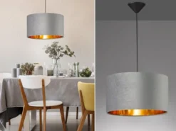 LED Pendelleuchte mit Lampenschirm Samt Grau - innen Gold, Ø 40cm