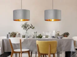 LED Pendelleuchte mit Lampenschirm Samt Grau - innen Gold, Ø 40cm